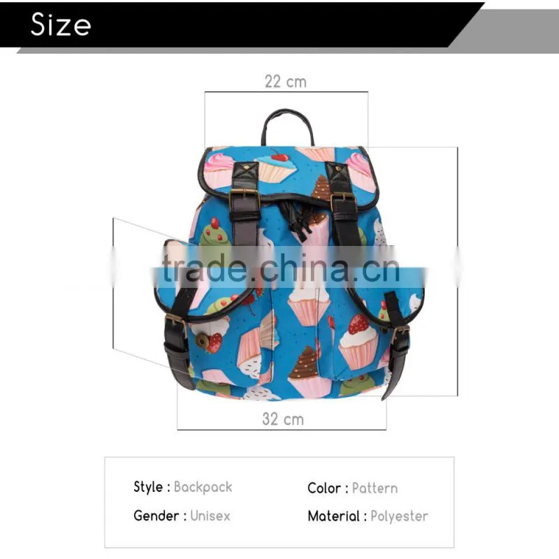 2016 3d printed muffin cartoon Vintage Canvas Rucksacks Cute School Satchel Rucksack Backpack Campus Bag