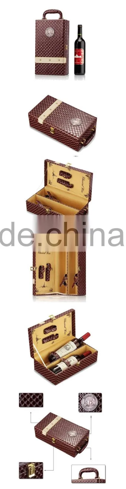 Custom Logo Printed 2 Bottle Leather Wine Packaging Box