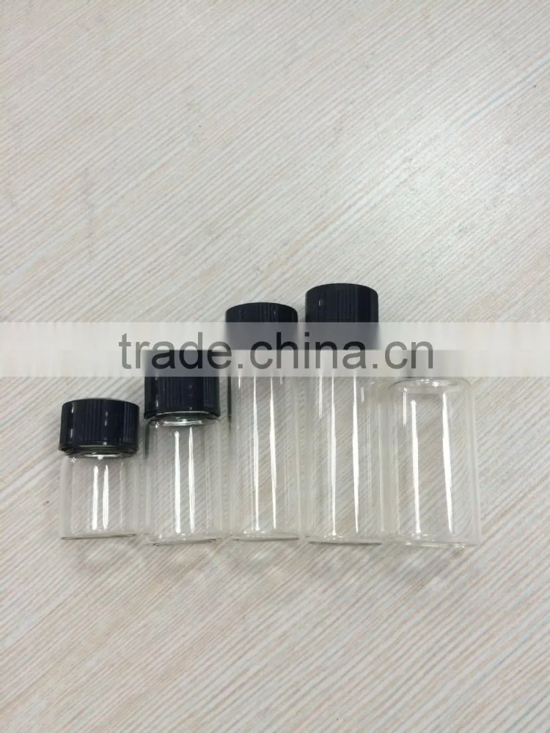 transparent color tube glass bottle with black cap