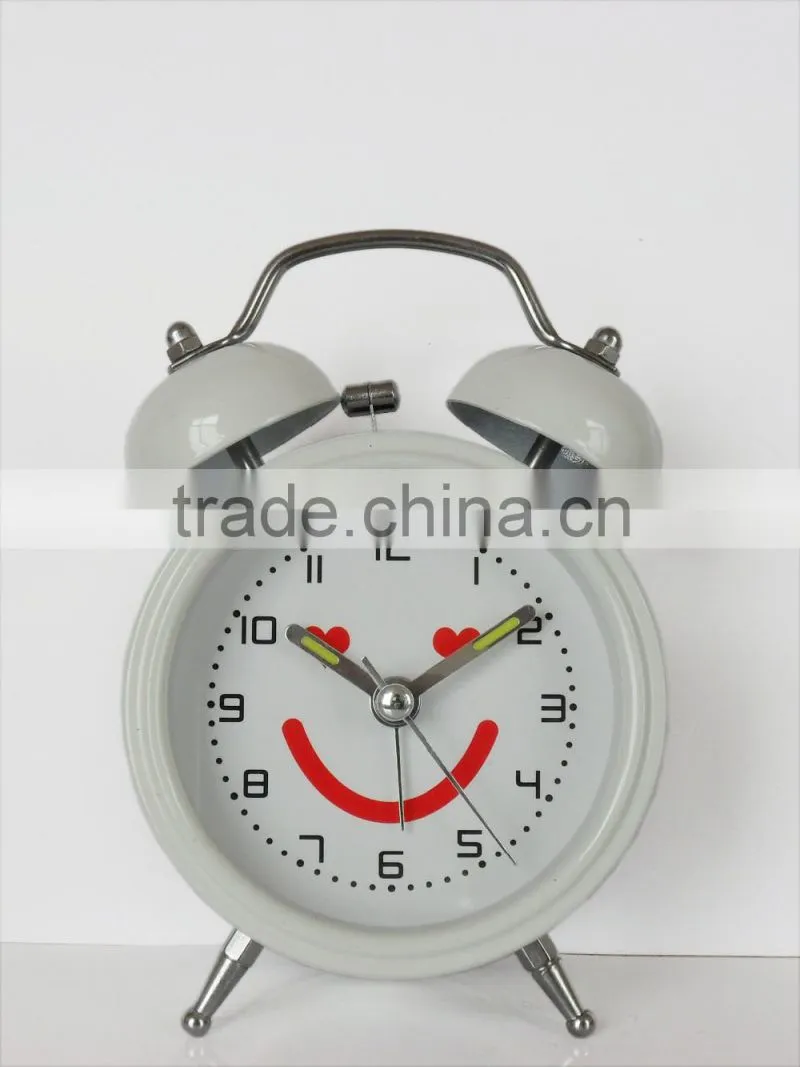 hot selling original design metal cheap fancy alarm clock with lovely face for promotion gift