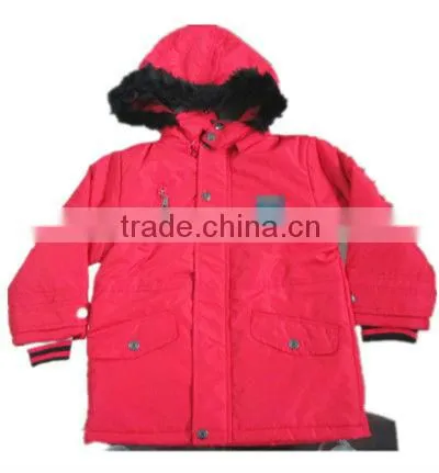red hooded boys winter jacket
