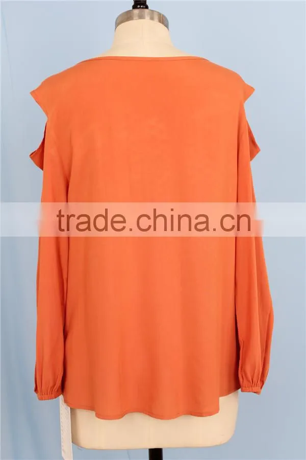 2015 long sleeve round neck laser front women sexy blouse