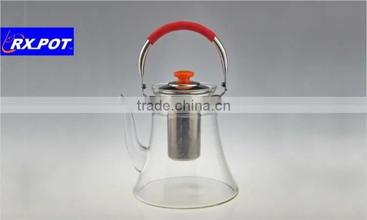 Custom professional heat resistant flower glass tea pot with tea strainer, borosilicate glass 1500p/800p