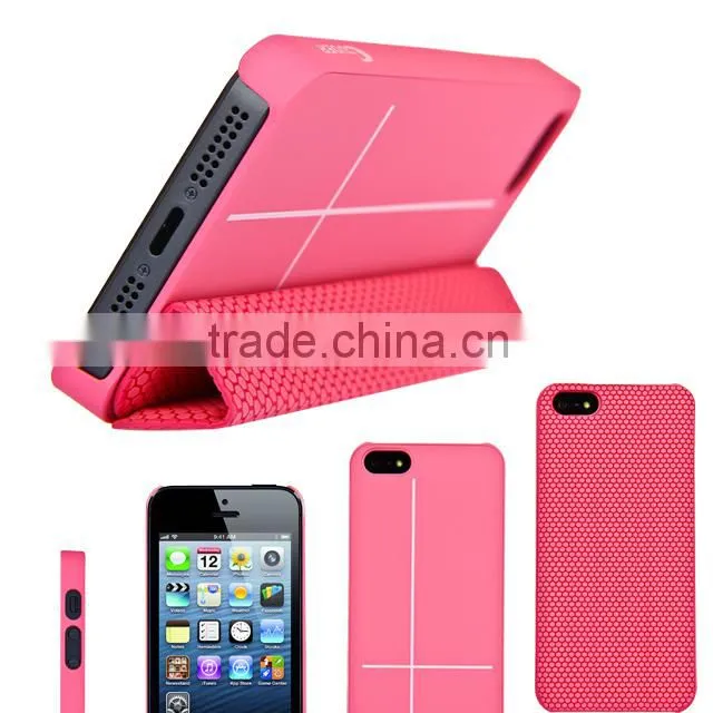 Set Screen Protector And Case For Iphone 5 , Black Hexagon Pattern Smart PU Case Cover