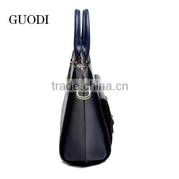 2016 elegant fashion leather handbags with outside pockets for women