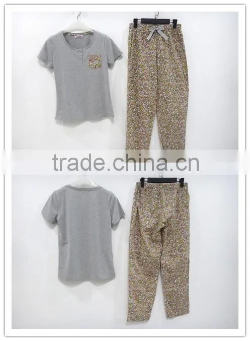 Summer personality round collar Floral draw string pant pajamas women