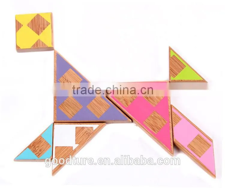 2015 Hot Sale Colored Bamboo Tangram Puzzle