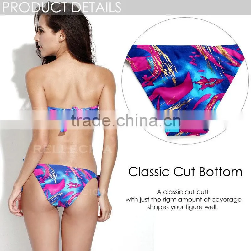 New Scribble Foil Pattern V Wire Bandeau Shiny Metallic Bikini Swimwear in Elastic Bikini Fabric by RELLECIGA