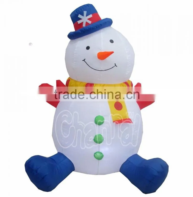 Carrot Nose Inflatable Snowman with yellow and dark red spot scarf Christmas Decor