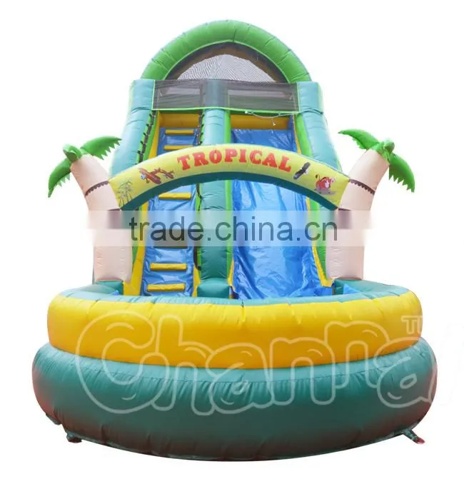 inflatable palm tree water slide, inflatable water slide pool, tropical water slide