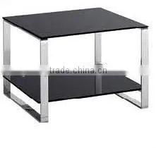 Black duoble layers glass tea table with stainless frame