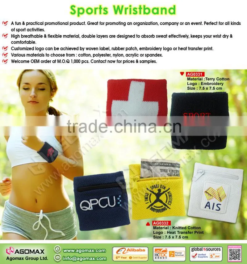 Customized OEM popular gift durable sports zipper sweatband