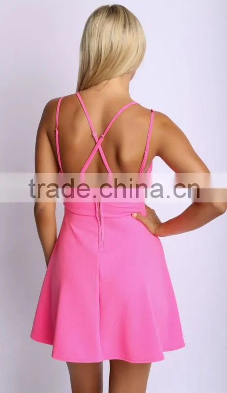 Latest India Wholesale Clothing sleeve deep V neck back across summer midi dress in boho