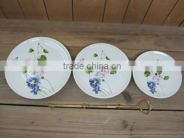 Cosmos Decal Ceramic Three Tier Fruit Plate Manufacturer
