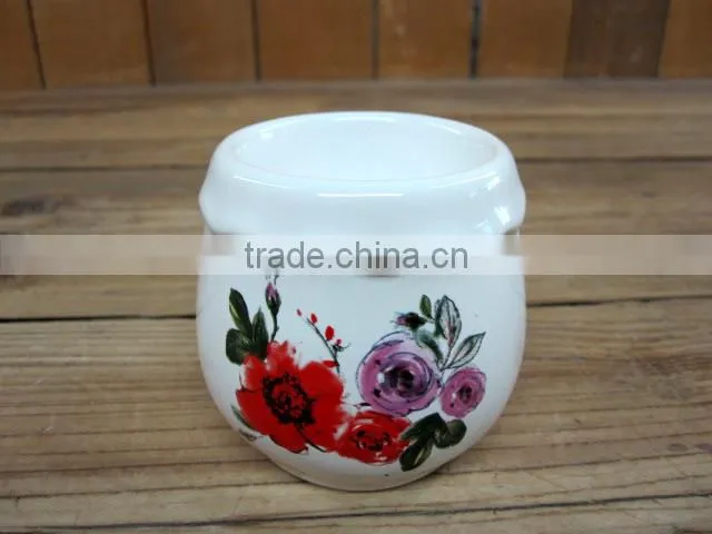 Household Cute Ceramic Egg Holder/ Cup with Flower Decal