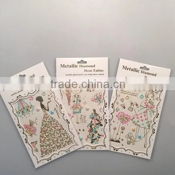 Custom Multi-application metallic tattoo with rhinestone gold crystal hair tattoo stickers