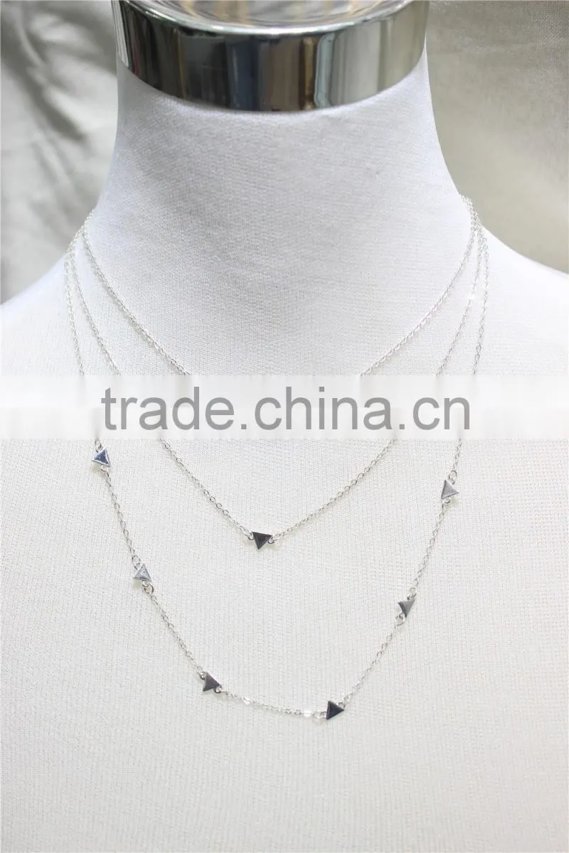Silver Chain Layered Set Necklace w/ Tiny Triangle Metal Necklace 2016 Fashion Style Wholesale