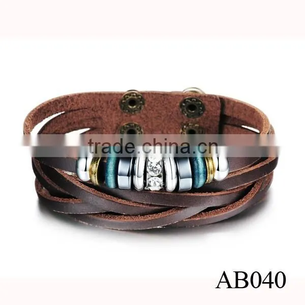 New Products 2016 Stainless Steel Custom Bracelet With PU leather Manufacturer