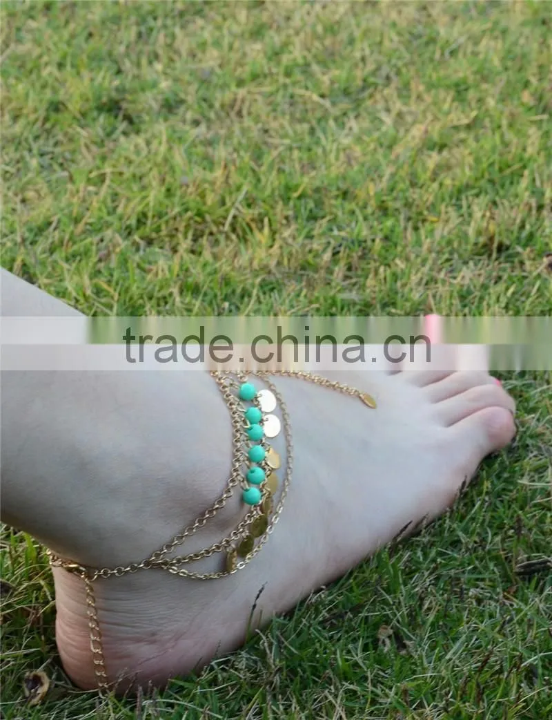 Fashion gold/silver anklets beaded foot jewelry anklets