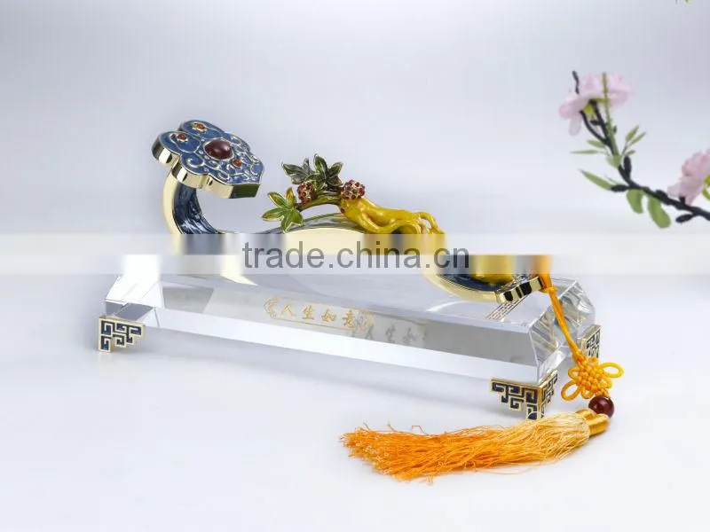 RORO Chinese Trational Wish Ruyi ginseng enamel crystal glass decorative article for home decoration/gift