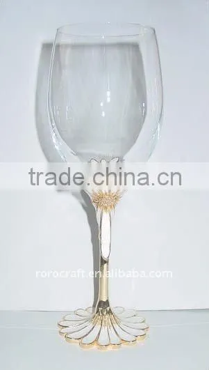 pewter base and stem with enamel color crystal wine glass