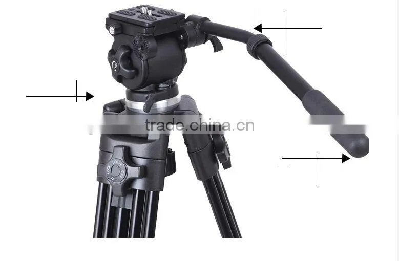 Professional video filming camcorder tripod with three dimensional damping ballhead