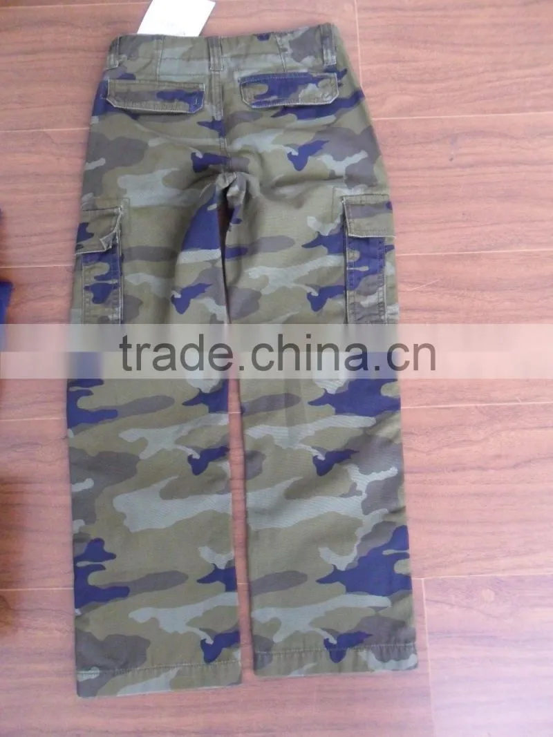 Design 100% cotton brown camouflage canavas stone wash casual boy long khaki /grey cargo pant