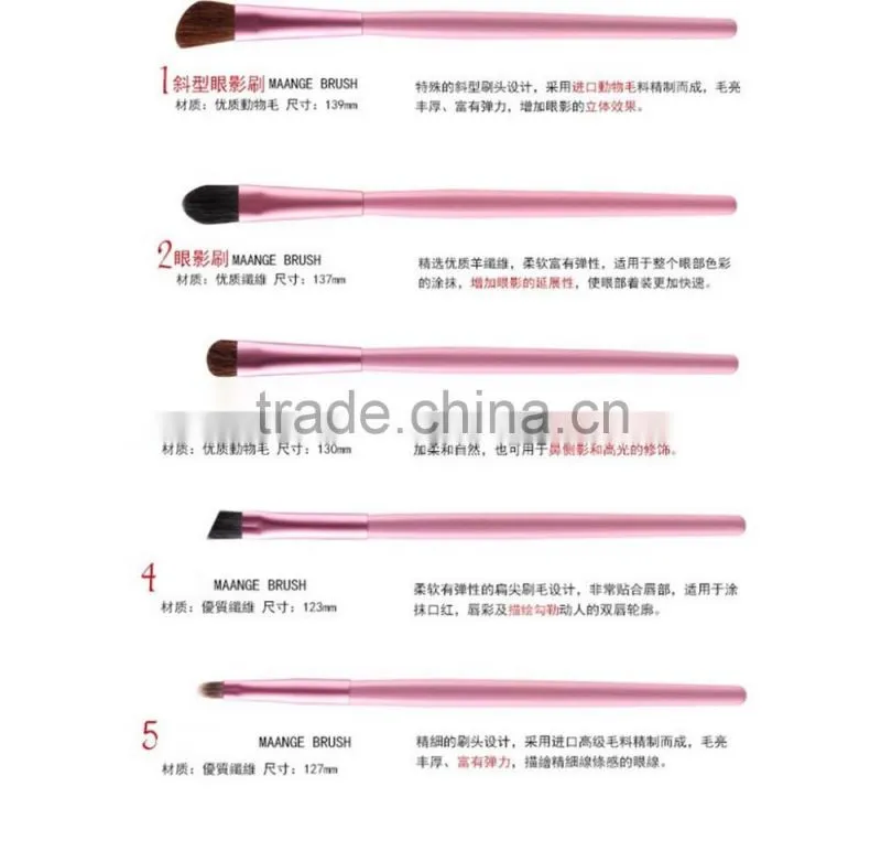 Newest 5pcs colorful makeup brush set with metal case packing,stock with free sample