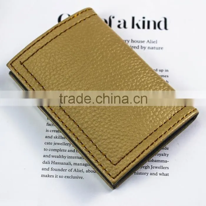 Yellow leather and metal material credit card case with printing logo