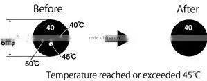Small temperature indicator label for logistics and storage of electric devices / Round shape
