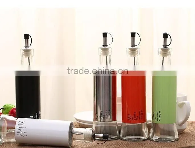 Glass oil vinegar bottle olive jar with metal coat pourer 5 colors