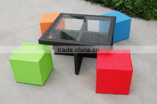 Polychrome Rattan Furniture Dining Table And Chair Set