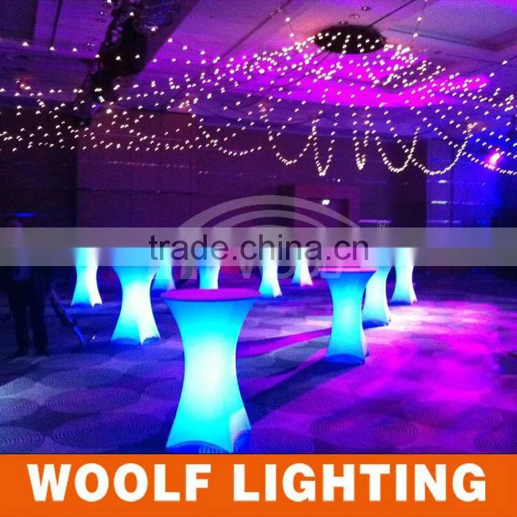 2014 hot waterproof plastic LED illuminant hotel square cocktail table