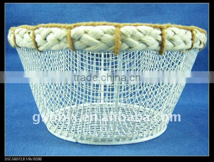 White round wire decorative with plant fruit storage container