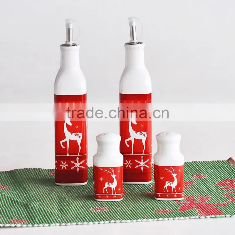4PCS Ceramic Christmas OIL,SALT &PEPPER SET WITH DECAL