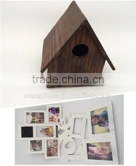 Wooden bird cage of wedge-shaped roof for several birds