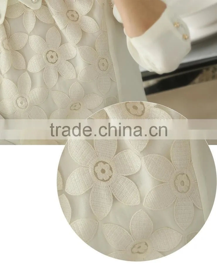 New 2015 Casual Chiffon White Lace Blouse Women Shirts Blouses plus size XXXL Women Clothing Embroidery Blusas Femininas Tops