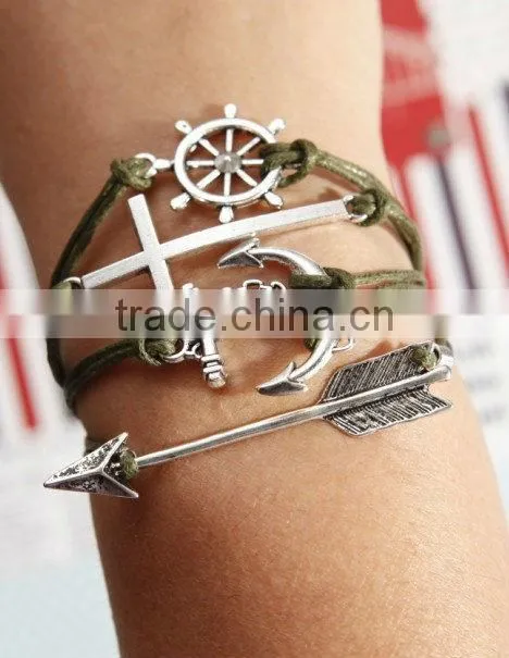 heart to heart bracelet, love with green flocking leather,brown baided Leather bracelet, friendship charm bracelet