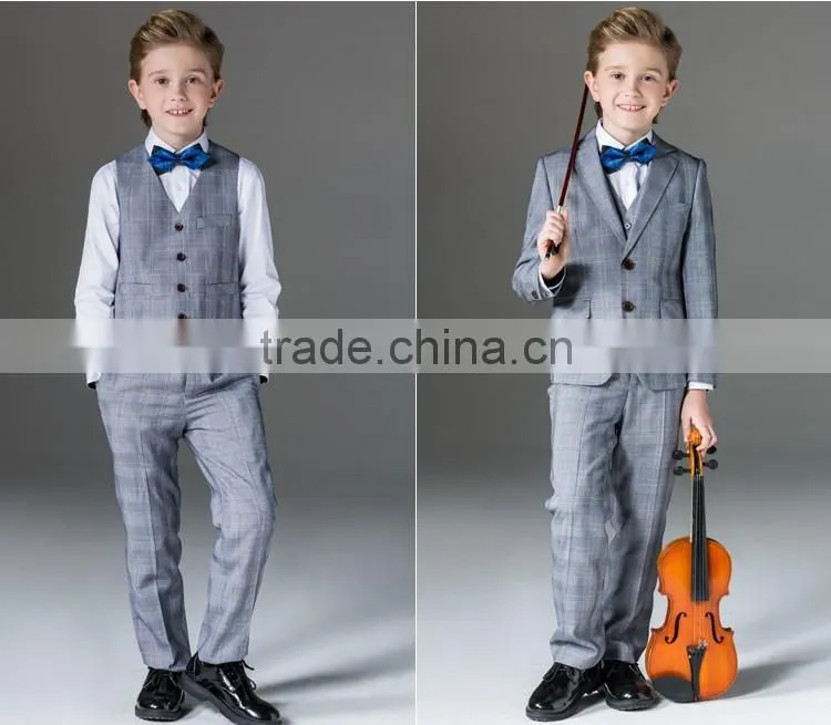 ELPA designer kids clothes 3 piece wholesale check gray boys suits