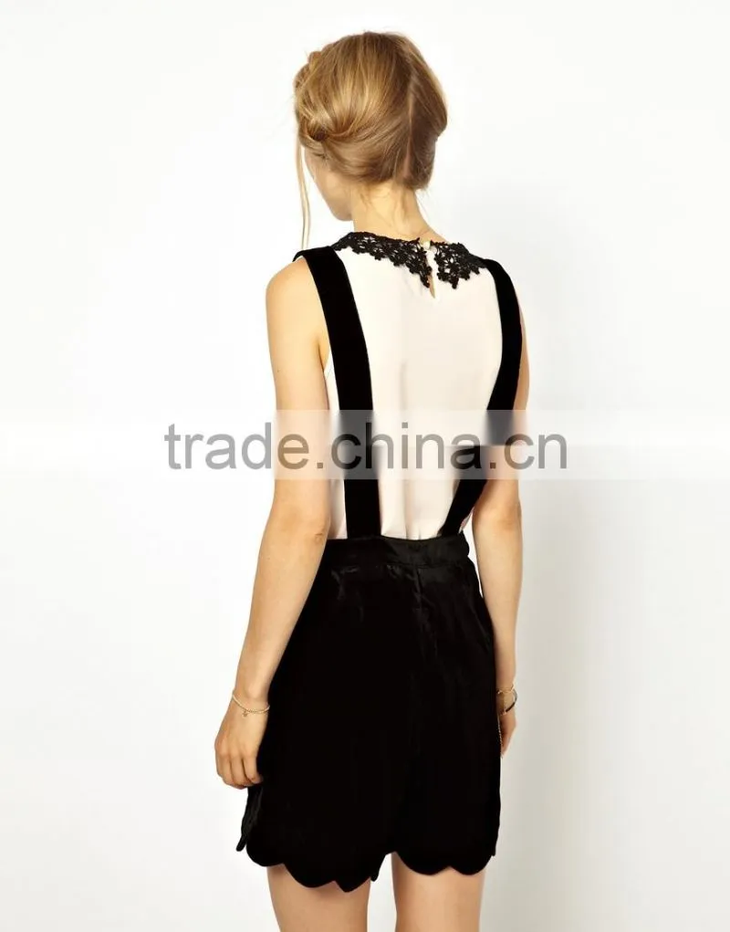 Wholesale white lies scallop playsuit with bib-neckline