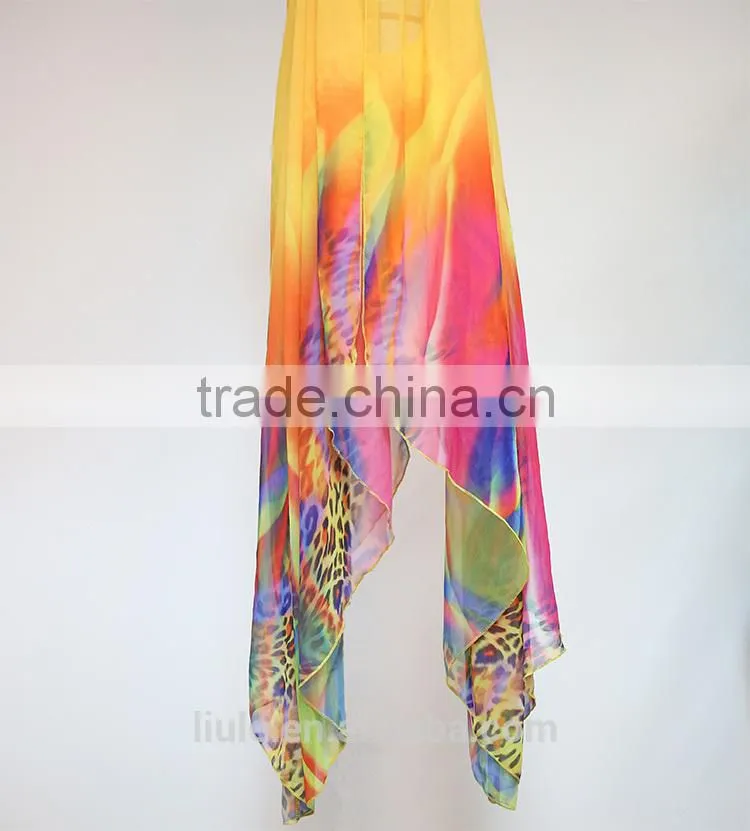 nail beaded cardigan loose assorted colors printing irregular hem sleeveless chiffon cloak for women