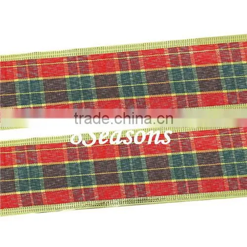 Multicolor Grid Pattern Satin Ribbon For Christmas Decoration 5.0cm
