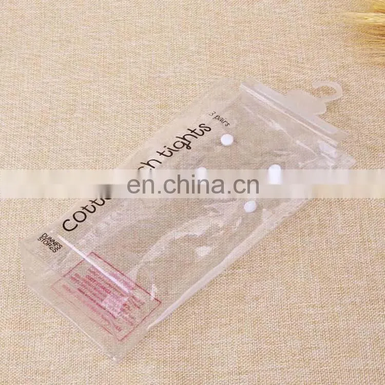 Cheap Price transparent high quality fashion flat bottom plastic pvc bag underwear/sockes/cloth packaging bag with hanger