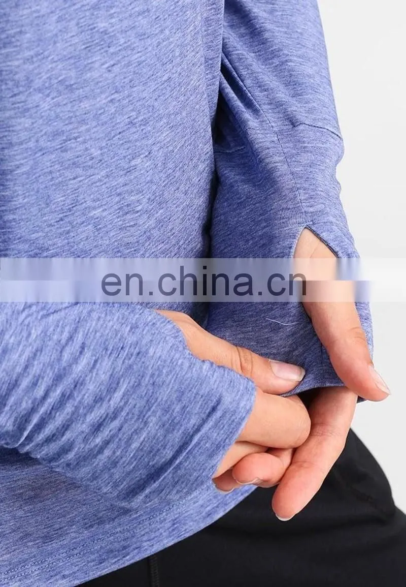 Pofessional blank design women long sleeve fitness shirts gym custom logo in bulk with thumb cuffs