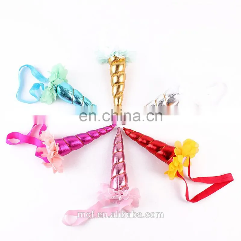 MCH-2469 New design flower antenna headband halloween cute baby girl silver unicorn headband for kids