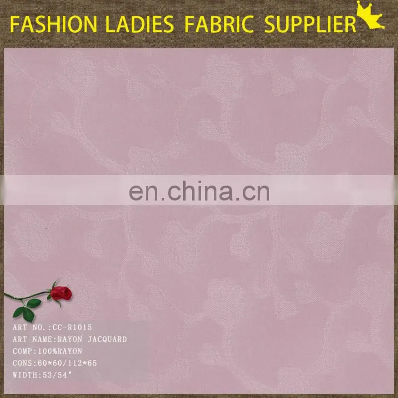 2016 good quality printed ladies tops 100% pink rayon jacquard fabric