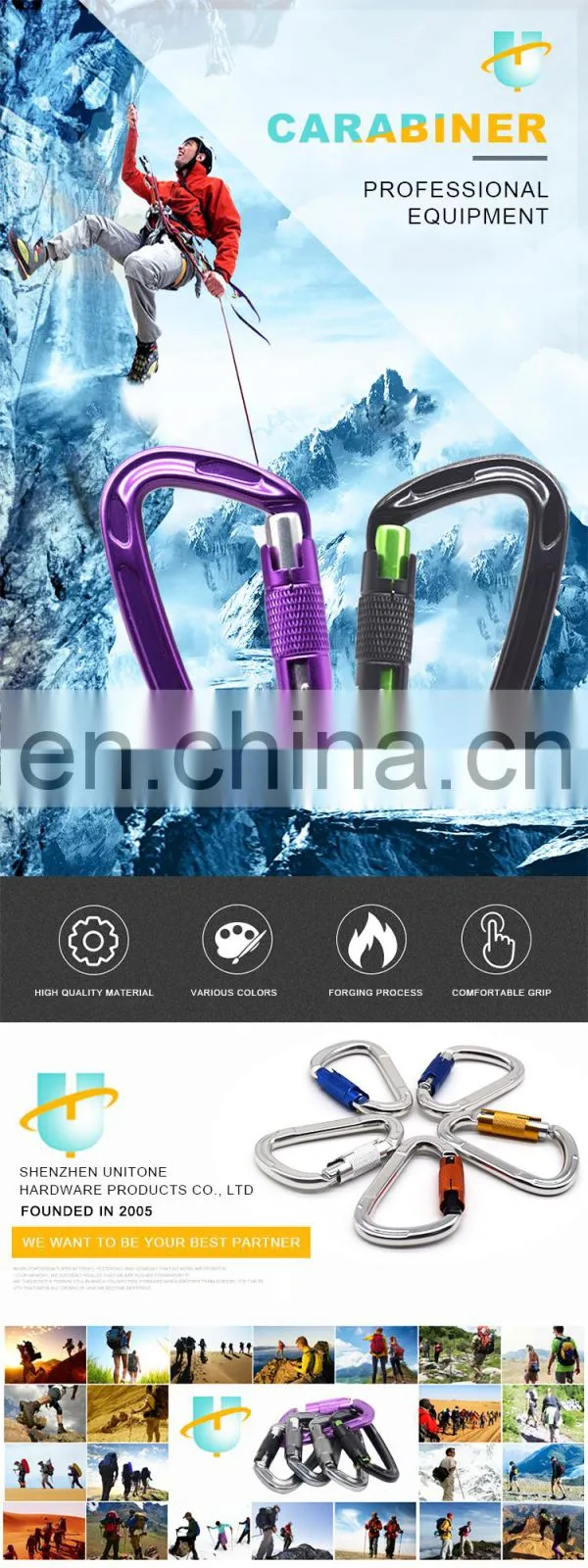 UIAA certificate 25kn gold black custom logo oem accepted O shaped safety climbing aluminum carabiner hook