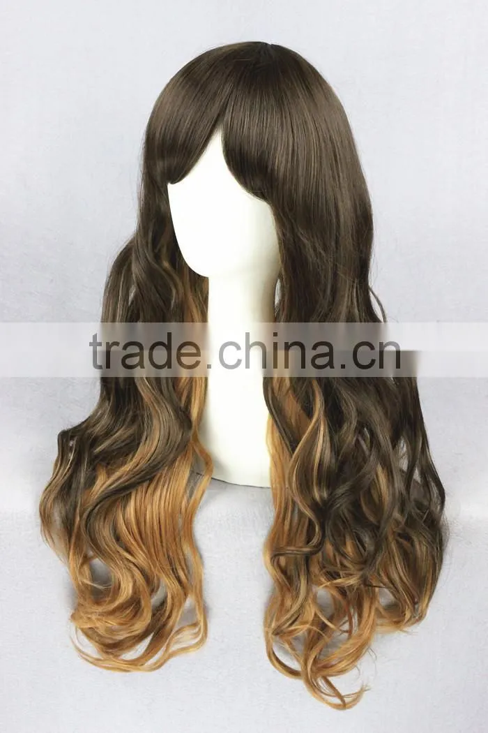 High Quality 65cm Medium Long Wave Brown Mixed Lolita Wig Synthetic Anime Wig Cosplay Hair Wig Party Wig