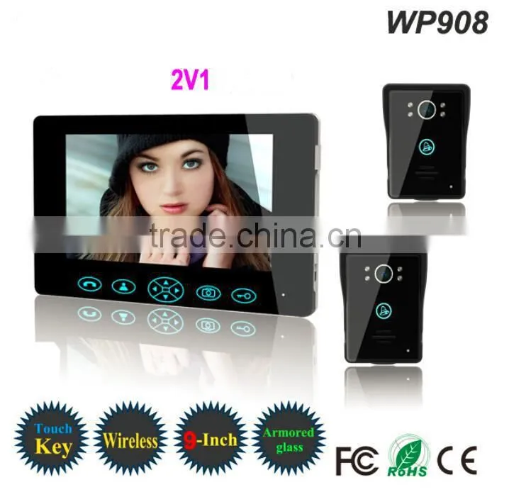 Hot selling 9''color wireless video door bell,alarm video intercom doorbell,wireless unlocking