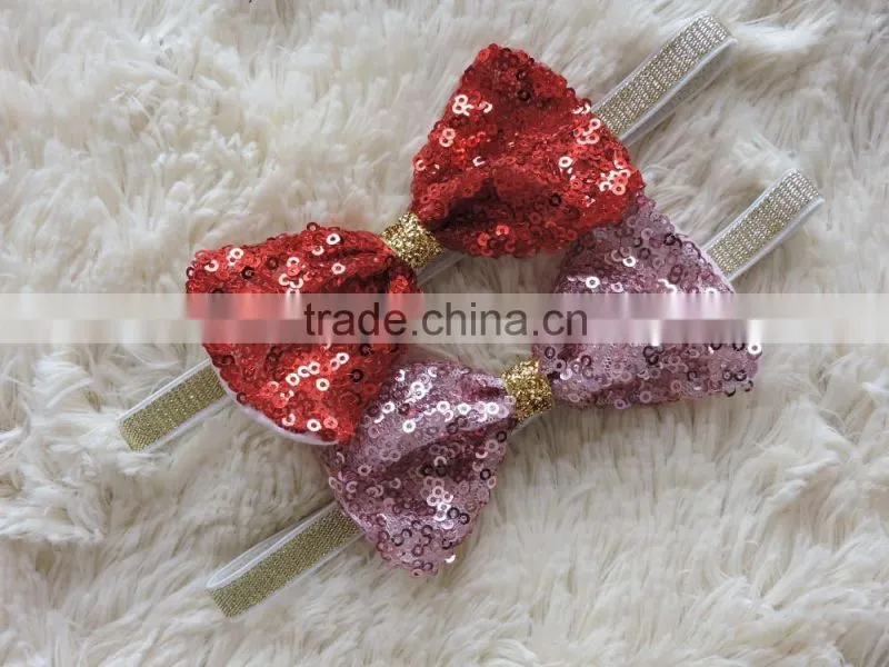 2016 sequined colorful baby girls hair accessory big bow style sparkling kids headbands